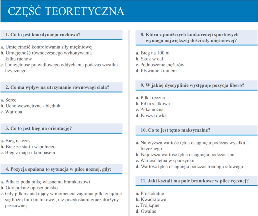 Pytania w części teoretycznej przykładowego arkusza zadań maturalnych z WF Pytania w części teoretycznej przykładowego arkusza zadań maturalnych z WF