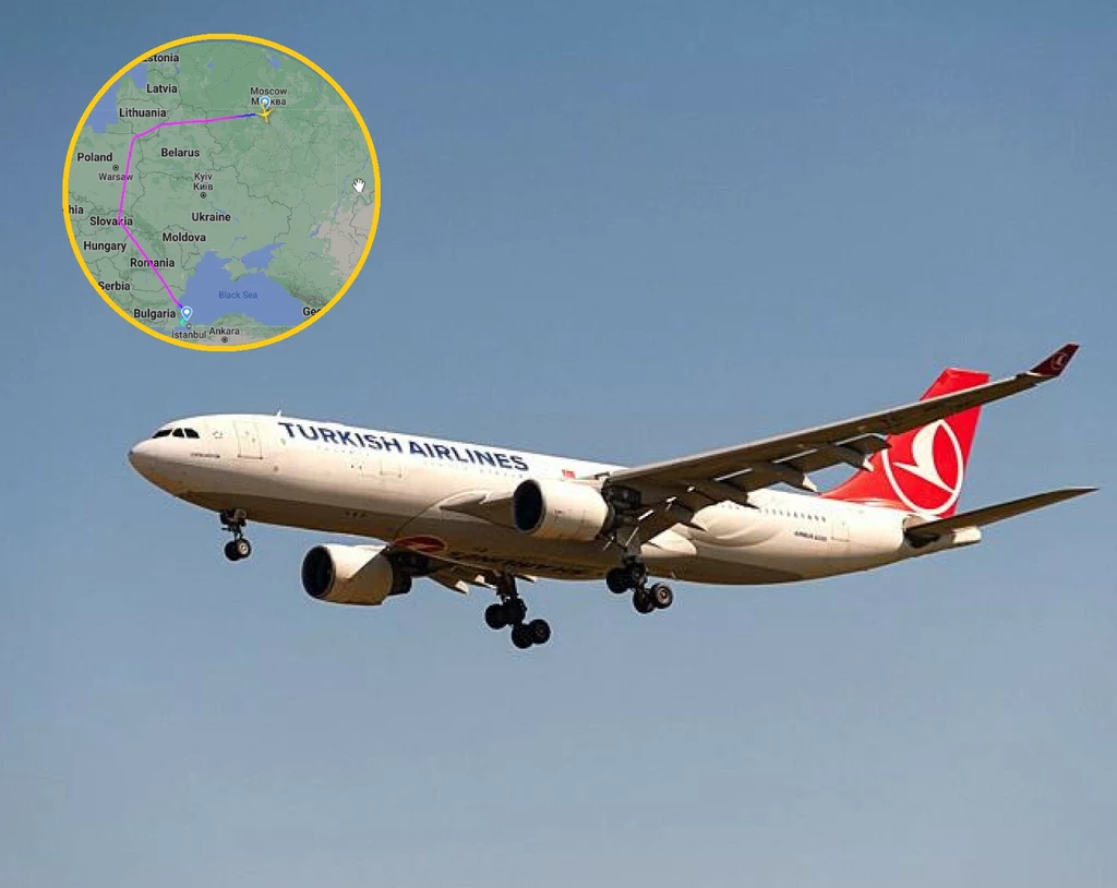 Samoloty Turkish Airlines przewożą pasażerów z Moskwy na wakacje lecąc nad Polską