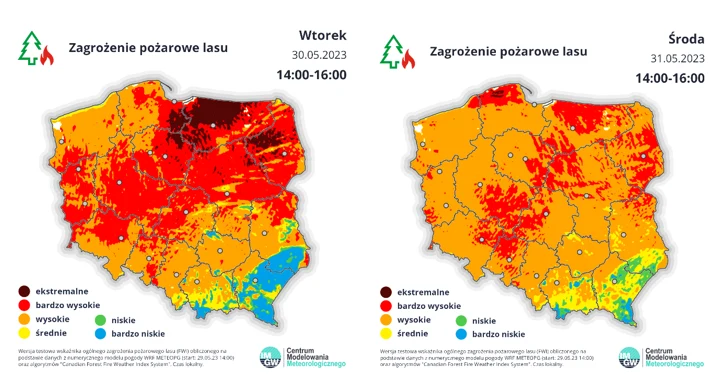 Mapy zagrożenia pożarowego lasów w dniach 30-31.05.2023 r.