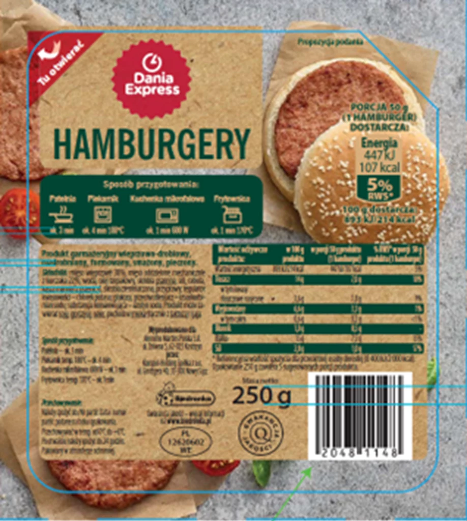 Hamburger wieprzowo-drobiowy, 250 g, producent Dania Express (źródło: GIS)
