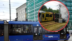 Kolizja tramwaju z kosiarką w Warszawie 