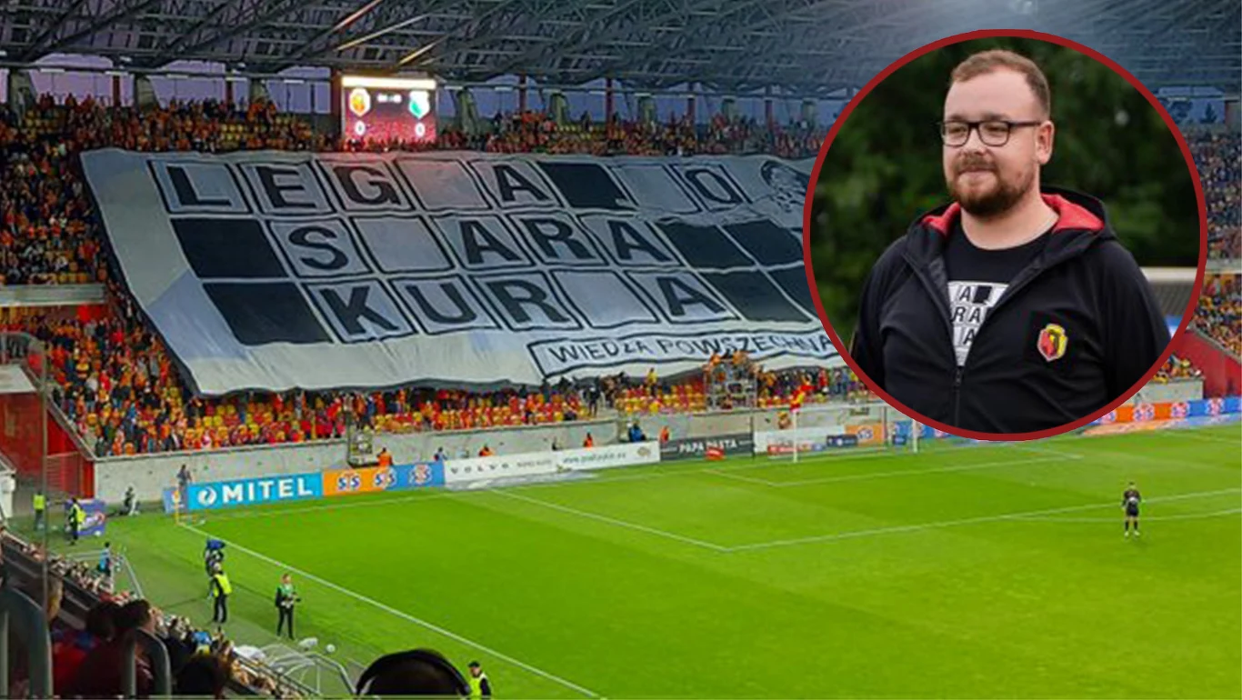 Oprawa kibiców Jagielloni, obok wicemarszałek Sebastian Łukaszewicz Oprawa kibiców Jagielloni, obok wicemarszałek Sebastian Łukaszewicz