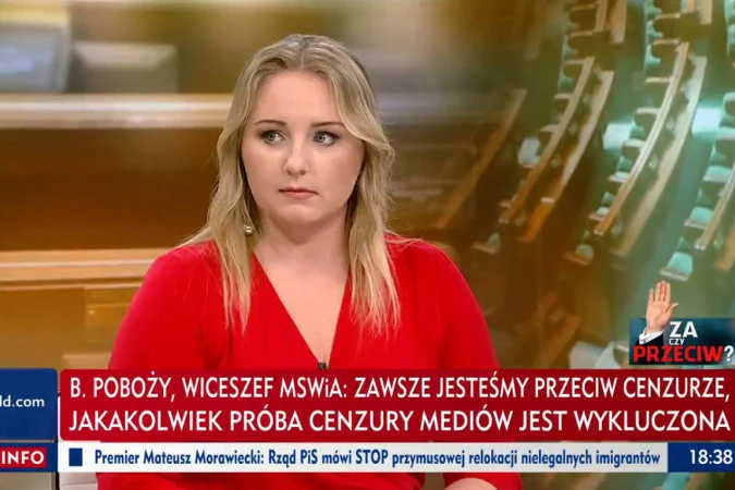 Monika Borkowska wyrasta na nową gwiazdę TVP. Zaczęła prowadzić program "Za czy przeciw?" w TVP Info, a teraz ma trafić do "Wiadomości" (screen: TVP Info)