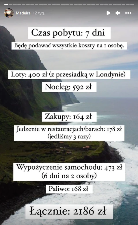 Ile jedna osoba zapłaci za wakacje na Maderze?