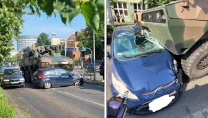 W okolicach mostu Zwierzynieckiego we Wrocławiu Rosomak wjechał w samochód osobowy