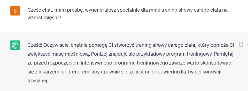 Poprosiłam ChatGPT o wygenerowanie treningu