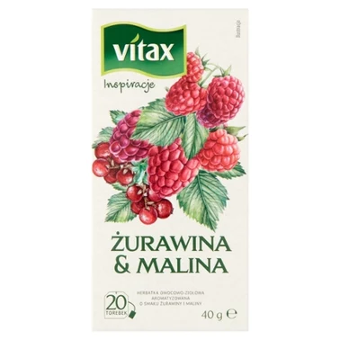 Vitax Inspiracje Herbatka owocowo-ziołowa aromatyzowana o smaku żurawiny i maliny 40 g (20 x 2 g) - 0