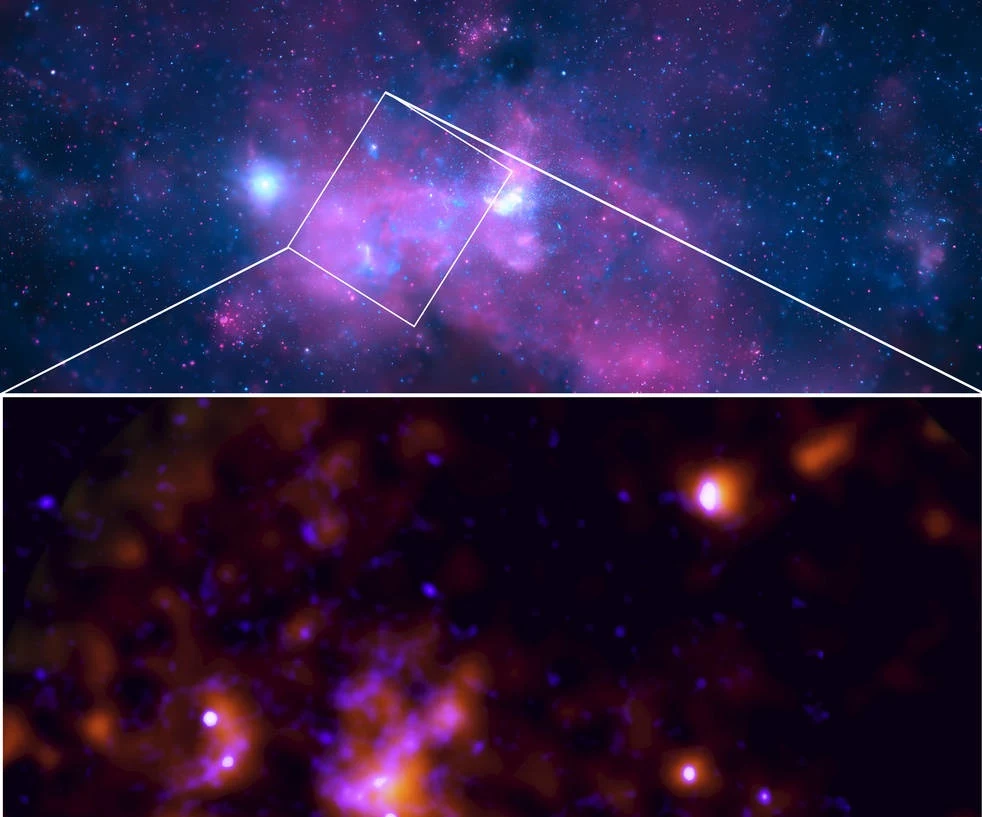 Obrazy z NASA Imaging X-ray Polarimetry Explorer i Chandra X-ray Observatory ukazujące Sagittarius A*