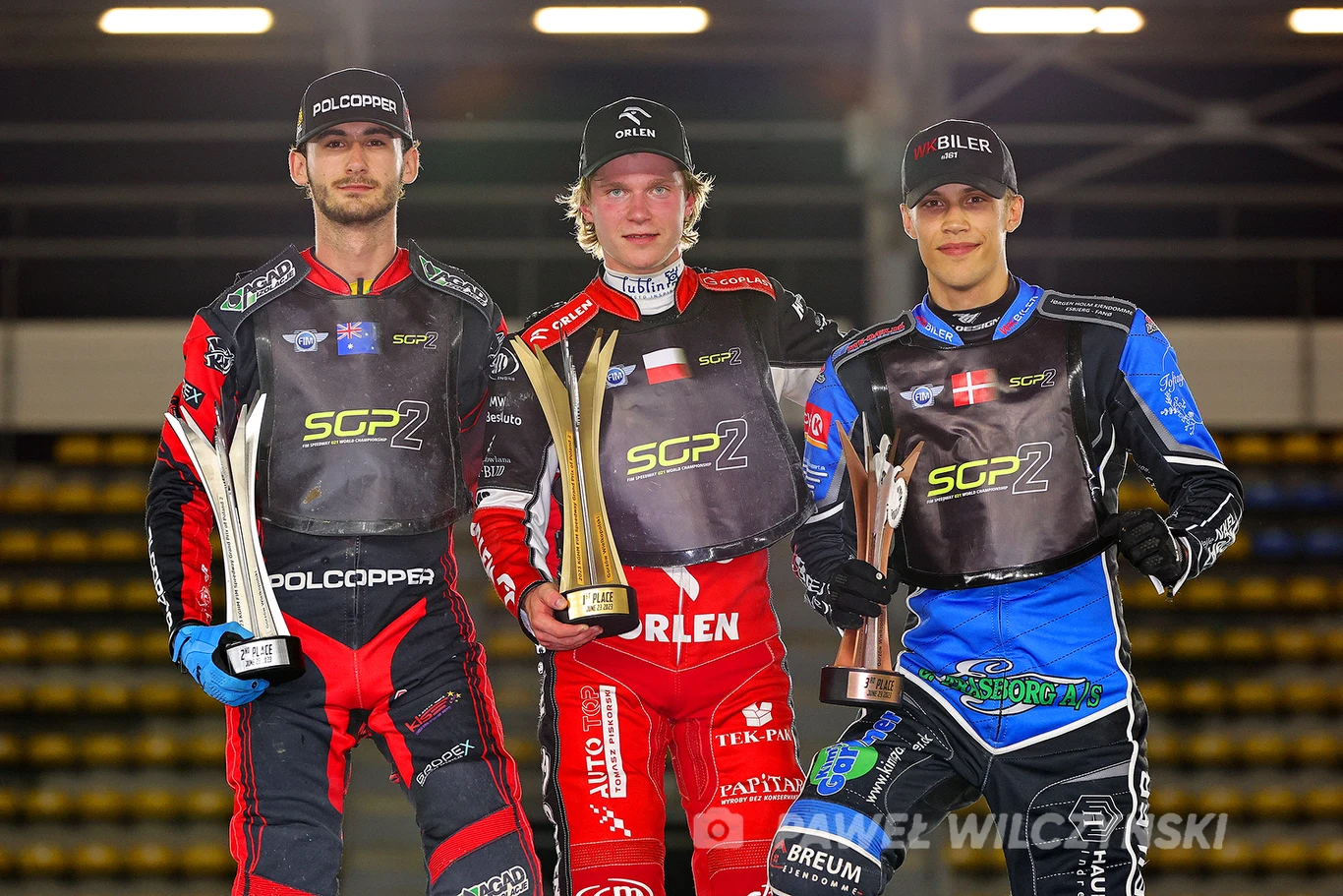 Mateusz Cierniak, Keynan Rew i Emil Breum - podium 2. finału SGP2 w Gorzowie
