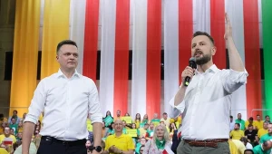 Szymon Hołownia i Władysław Kosiniak-Kamysz na konwencji Trzeciej Drogi w Grodzisku Mazowieckim