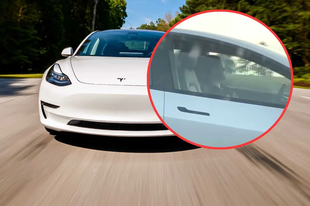 Kobieta siedząca kierownicą Tesli Model 3 na S5 prawdopodobnie spała /fot. zrzut ekranu z filmu na kanale StopCham na YouTube