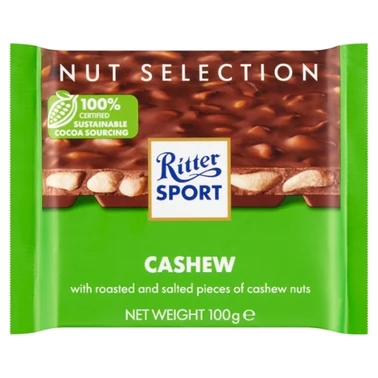 Ritter Sport Czekolada mleczna z prażonymi solonymi kawałkami orzechów nerkowca 100 g - 0