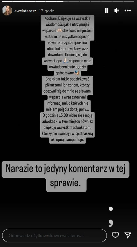 Ewelina Taraszkiewicz wydała oświadczenie