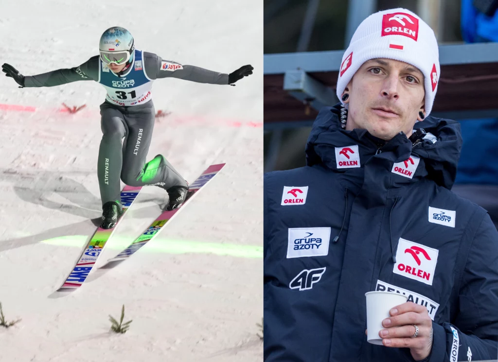 Skoki narciarskie. Na zdjęciu Paweł Wąsek oraz trener naszych skoczków narciarskich - Thomas Thurnbichler