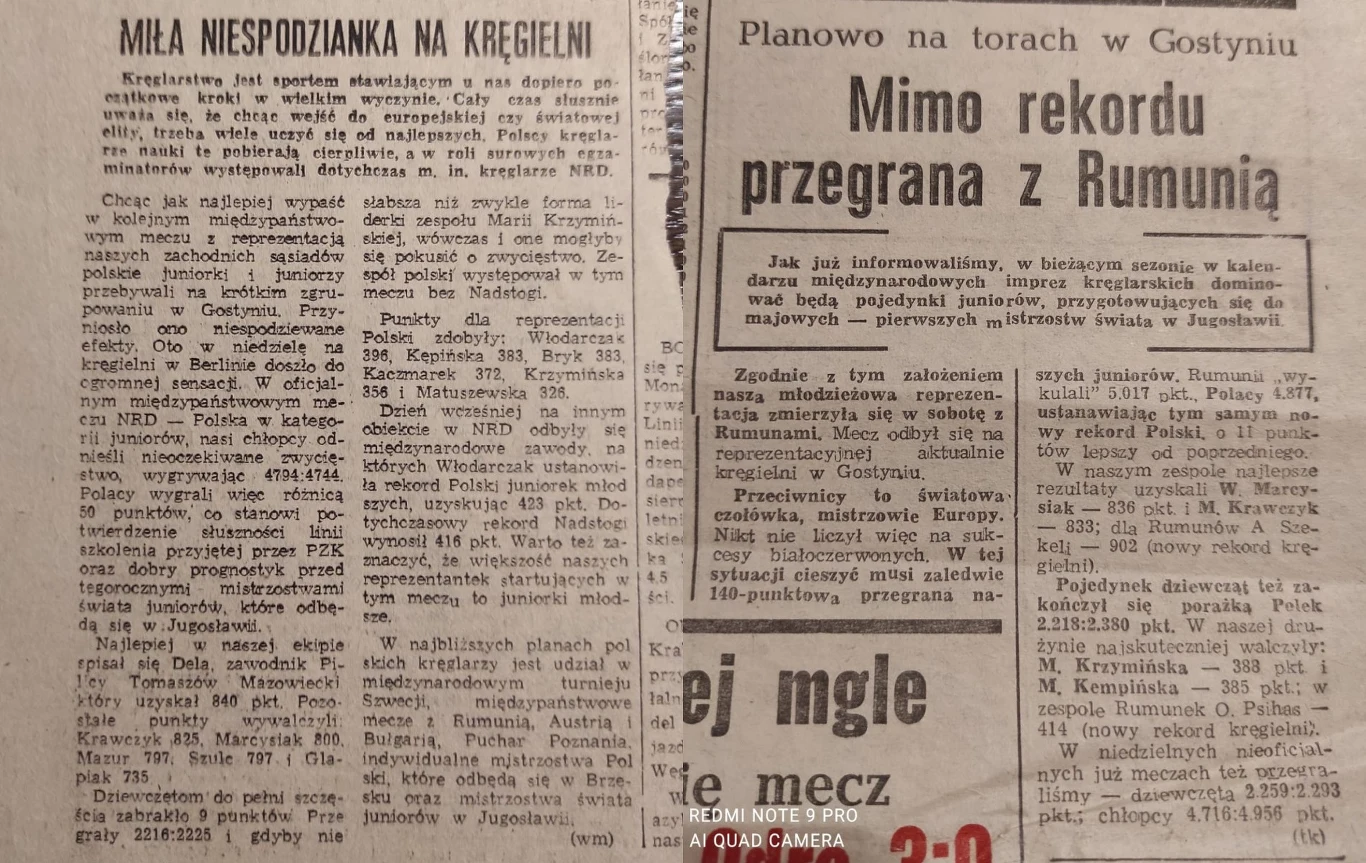 Wycinek z gazety dotyczący zawodniczki Wycinek z gazety dotyczący zawodniczki