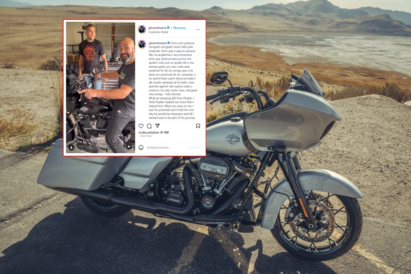 Glover Teixeira pomaga kolejnemu rywalowi Błachowicza w przygotowaniach. /fot: Harley-Davidson/ instagram @gloverteixeira Glover Teixeira pomaga kolejnemu rywalowi Błachowicza w przygotowaniach. /fot: Harley-Davidson/ instagram @gloverteixeira