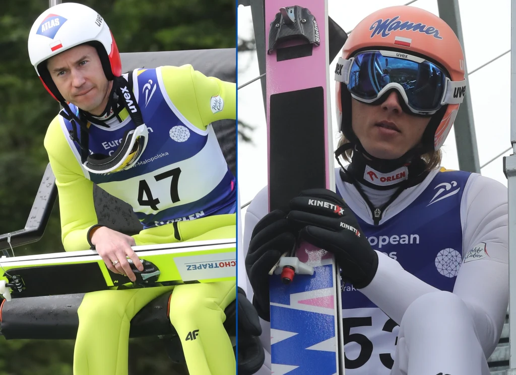 Skoki narciarskie - igrzyska europejskie. Na zdjęciu Kamil Stoch oraz Dawid Kubacki