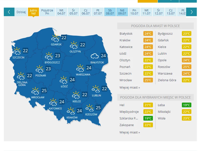 Prognoza pogody na niedzielę 2 lipca Prognoza pogody na niedzielę 2 lipca