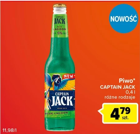Captain Jack Blue Lagoon Piwo z napojem o smaku pomarańczy ananasa i grenadyny 400 ml