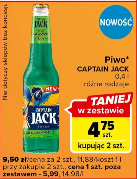 Captain Jack Blue Lagoon Piwo z napojem o smaku pomarańczy ananasa i grenadyny 400 ml
