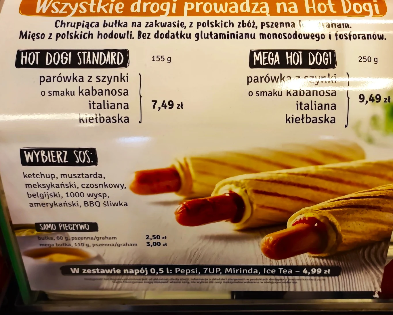 "Hot-dogowe" menu na stacji paliw Orlen 2.07.2023 roku.