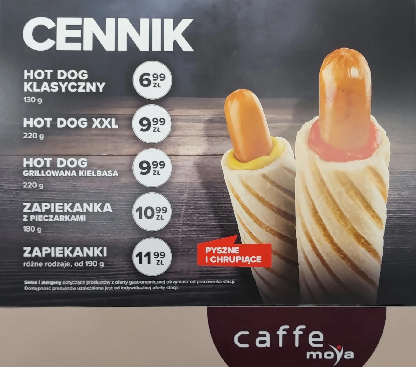 Ceny hot-dogów na jednej ze stacji w sieci Moya.