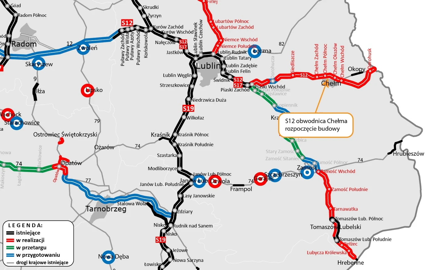 W ramach obwodnicy Chełma powstanie dwujezdniowy 13,5-kilometrowy odcinek w ciągu drogi ekspresowej S12.
