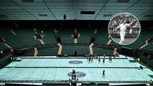 Centralny kort na Wimbledonie. W ramce książę Yorku i król Anglii Jerzy VI