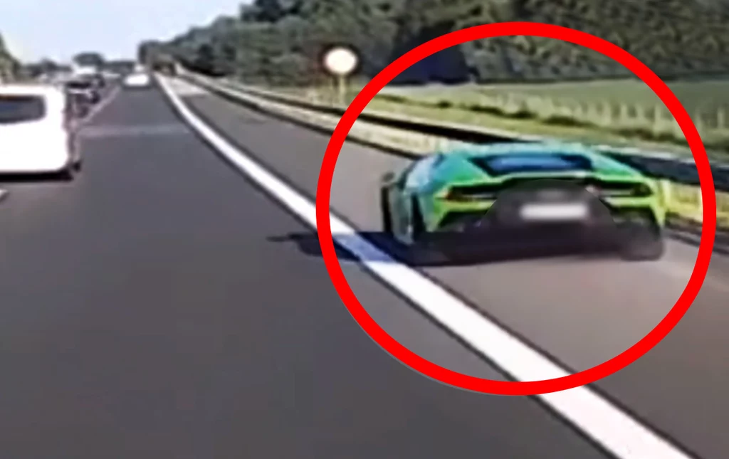 Pędził Lamborghini po pasie awaryjnym. Policja prosi o pomoc 