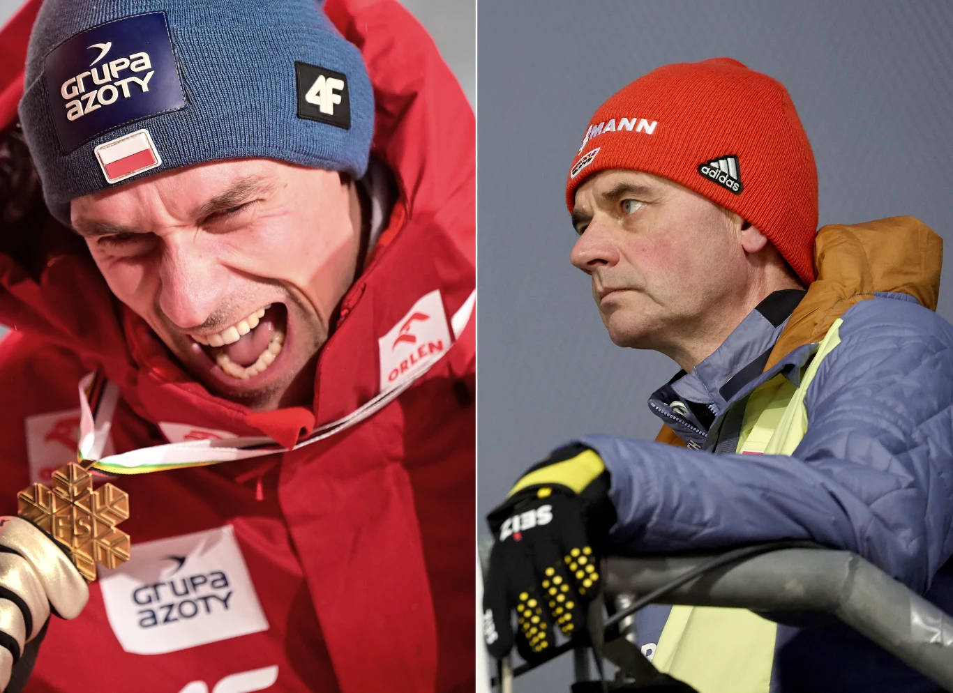 Skoki narciarskie. Na zdjęciu reprezentant Polski Piotr Żyła i były trener "Biało-Czerwonych" Stefan Horngacher Skoki narciarskie. Na zdjęciu reprezentant Polski Piotr Żyła i były trener "Biało-Czerwonych" Stefan Horngacher