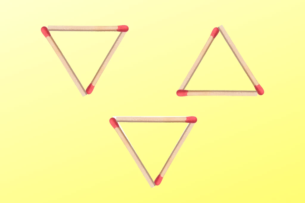 Umiesz z 3 trójkątów, ułożyć 4 trójkąty? Powodzenia!