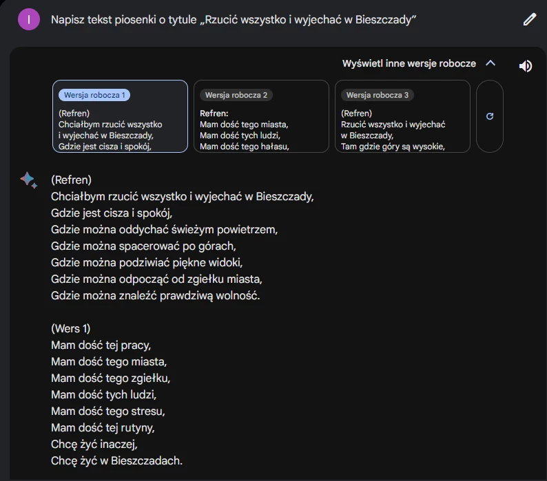 Google Bard pisze piosenkę.
