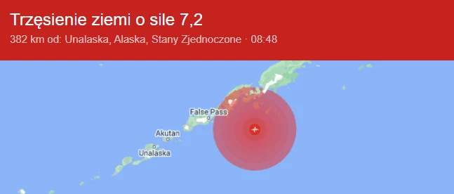 Informację o trzęsieniu ziemi zamieściło Google