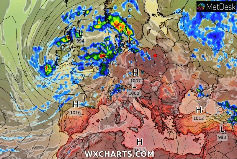 Prognozowane opady we wtorek 25 lipca