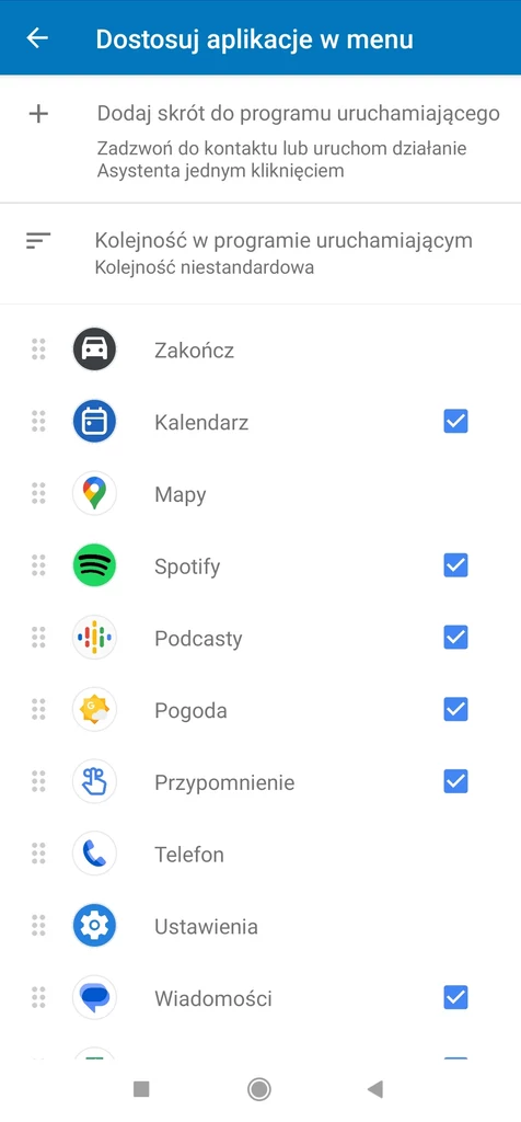 Listę i kolejność wyświetlania aplikacji na Android Auto można dowolnie konfigurować z poziomu tego ekranu.