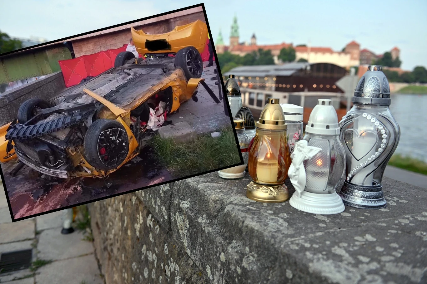 Miejsce wypadku w Krakowie, w którym w nocy z piątku na sobotę zginęło czworo młodych mężczyzn Miejsce wypadku w Krakowie, w którym w nocy z piątku na sobotę zginęło czworo młodych mężczyzn