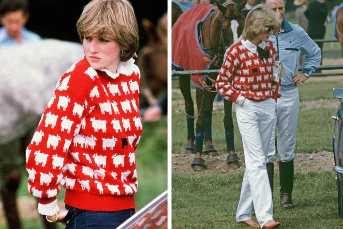 Księżna Diana w swetrze z czarną owcą w 1981 i 1983 roku Księżna Diana w swetrze z czarną owcą w 1981 i 1983 roku