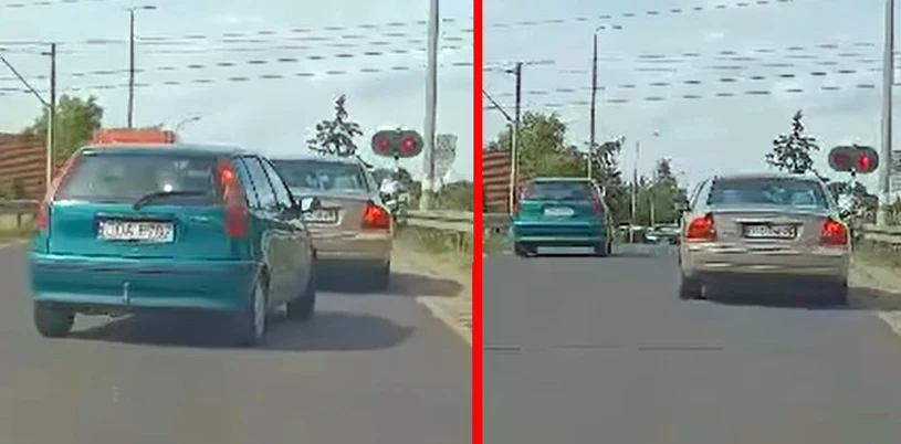 Kierowca Fiata Punto wjechał na tory pomimo czerwonego światła i opuszczonych rogatek / fot. Policja; TuOlawa.pl