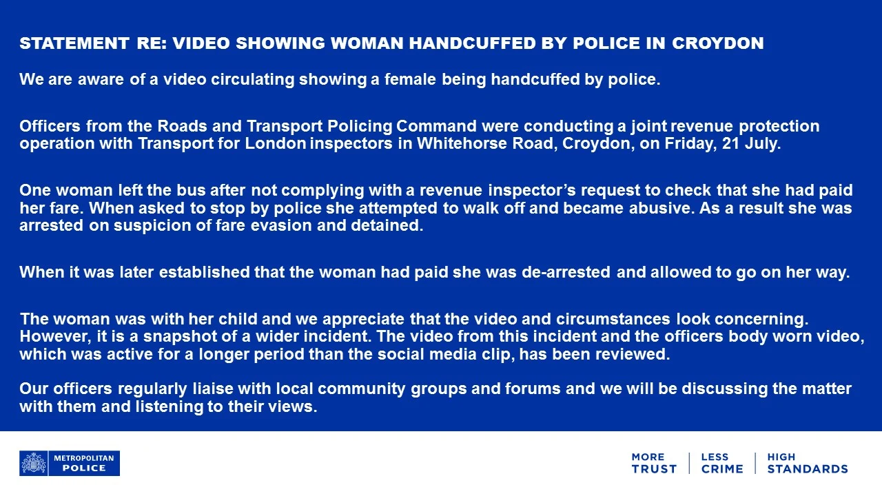 Pełne oświadczenie Metropolitan Police Service