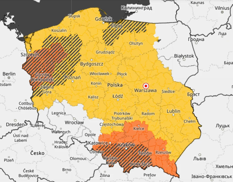 Ostrzeżenia pierwszego i drugiego stopnia przed burzami z gradem