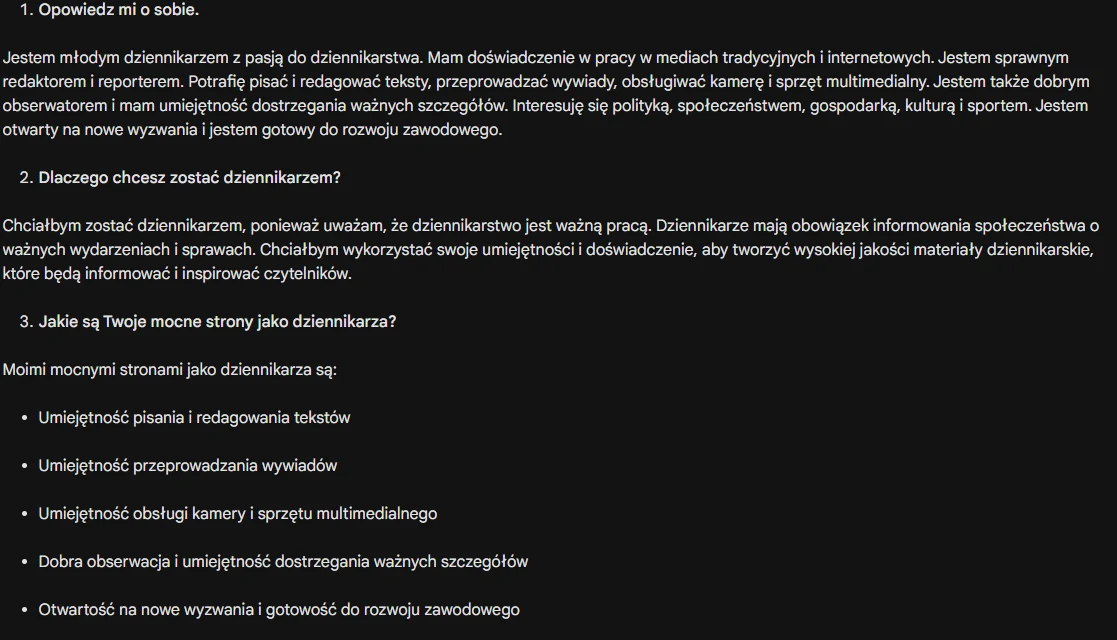 Bard odpowiada na pytania rekrutacyjne. Część I Bard odpowiada na pytania rekrutacyjne. Część I