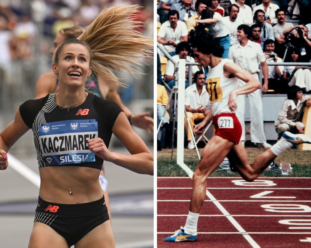 Natalia Kaczmarek (po lewej) po tym, jak pobiła rekord życiowy w Chorzowie i Irena Szewińska w biegu na rekord świata w Montrealu Natalia Kaczmarek (po lewej) po tym, jak pobiła rekord życiowy w Chorzowie i Irena Szewińska w biegu na rekord świata w Montrealu