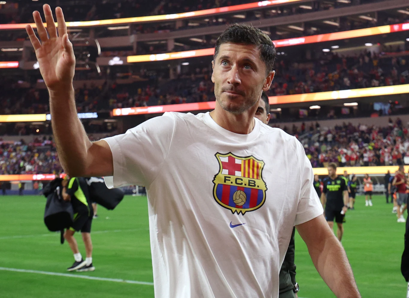 Robert Lewandowski przed meczem Arsenal - FC Barcelona
