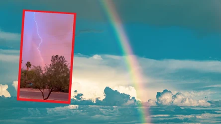 Pewnemu Amerykaninowi udało się nagrać telefonem moment, w którym piorun przechodzi przez tęczę