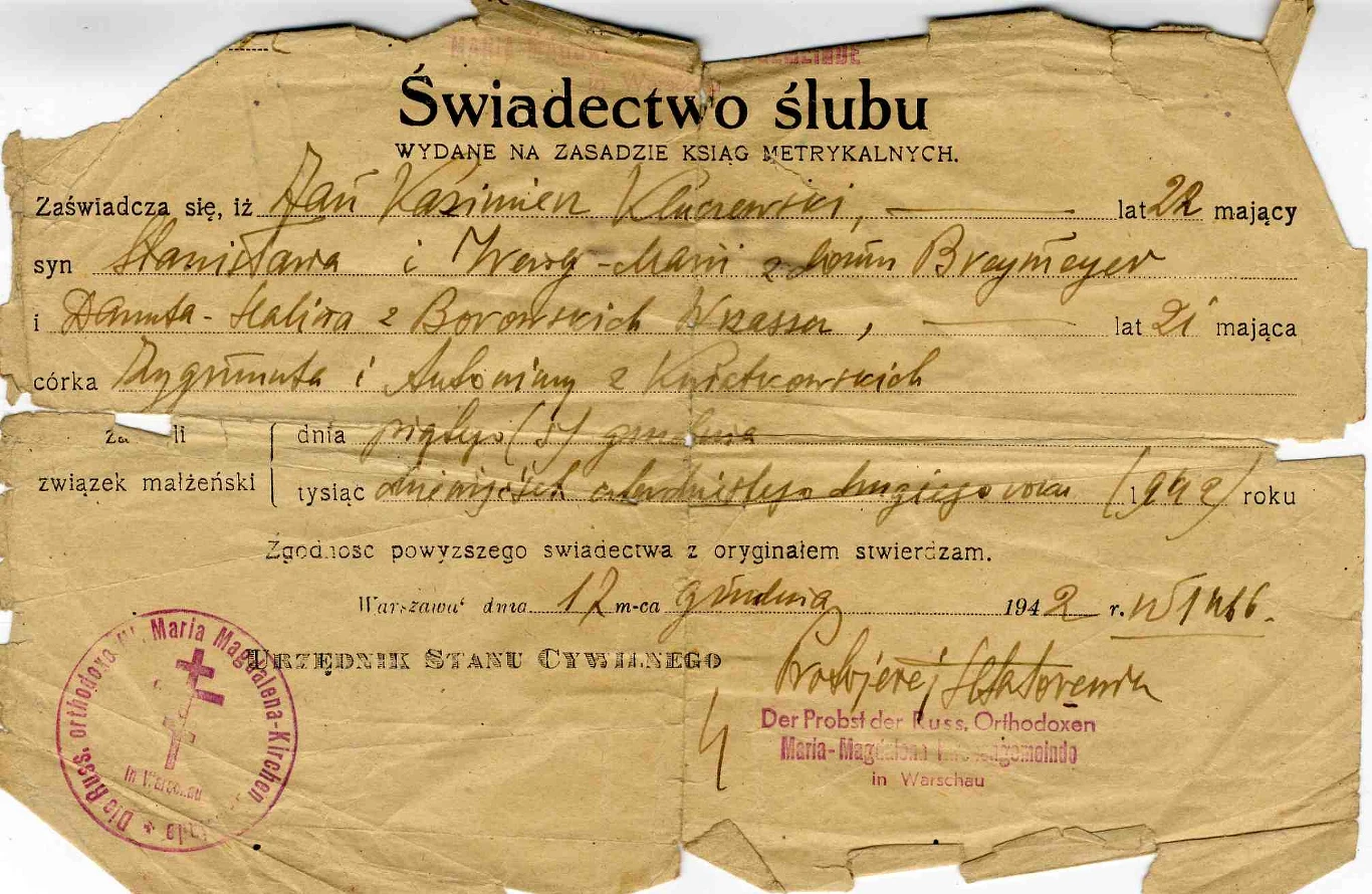 Jan Kluczewski - Akt ślubu
