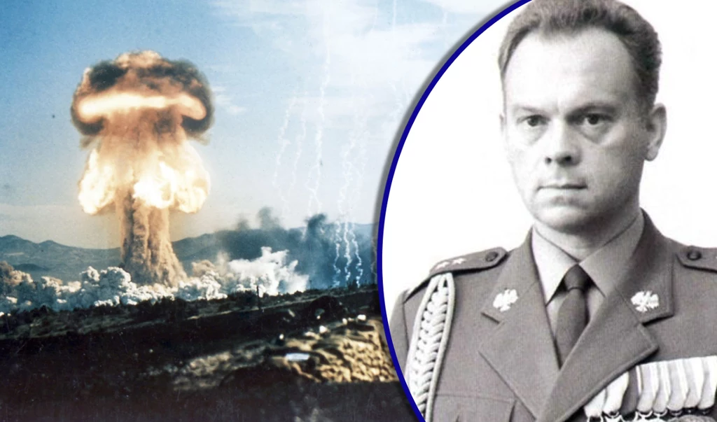 Z prawej strony generał Sylwester Kaliski. Z lewej próba broni jądrowej w USA w latach 50. Z prawej strony generał Sylwester Kaliski. Z lewej próba broni jądrowej w USA w latach 50.