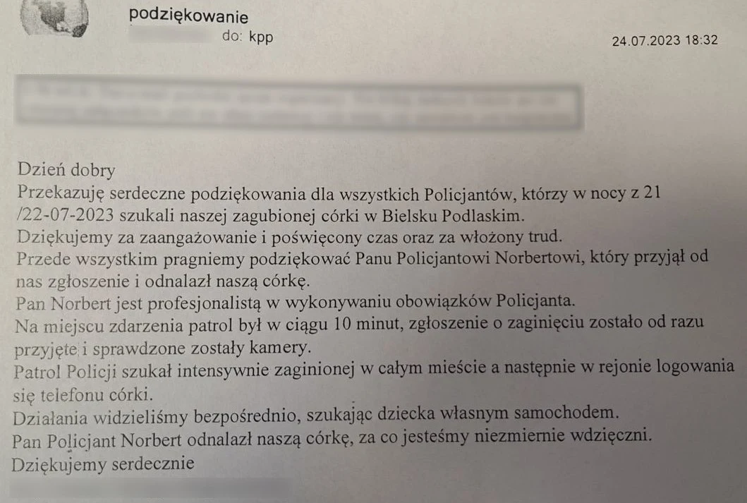 Rodzice odnalezionej 23-latki napisali maila z podziękowaniami. Rodzice odnalezionej 23-latki napisali maila z podziękowaniami.