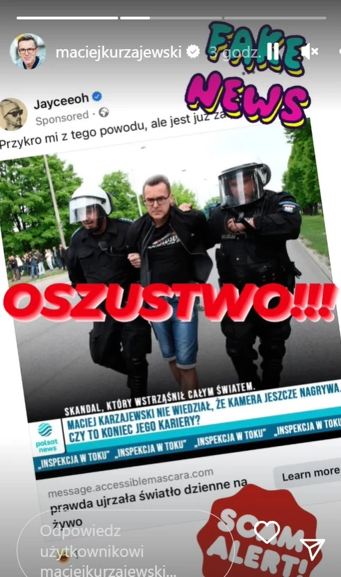 Maciej Kurzajewski ostrzega /https://www.instagram.com/maciejkurzajewski/?hl=pl Maciej Kurzajewski ostrzega /https://www.instagram.com/maciejkurzajewski/?hl=pl