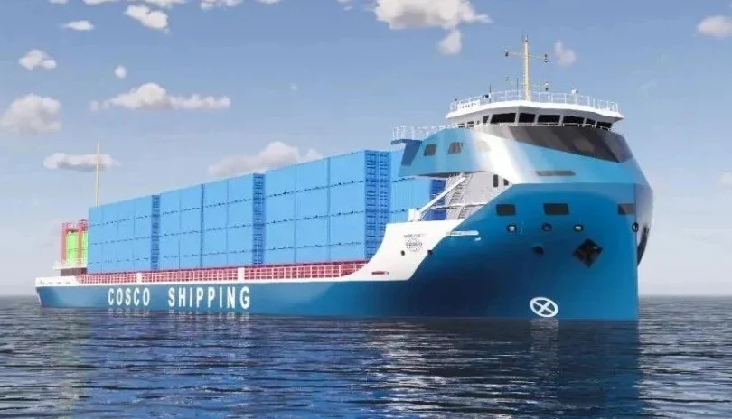Pierwszy chiński elektryczny kontenerowiec przechodzi właśnie próby stoczniowe. Wejdzie do lini już w październiku / COSCO Pierwszy chiński elektryczny kontenerowiec przechodzi właśnie próby stoczniowe. Wejdzie do lini już w październiku / COSCO