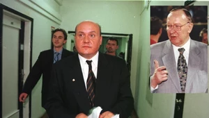Minister Jacek Dębski i (na małym zdjęciu) prezes PZPN Marian Dziurowicz - bohaterowie wojenki futbolowej w Polsce końca lat 90.